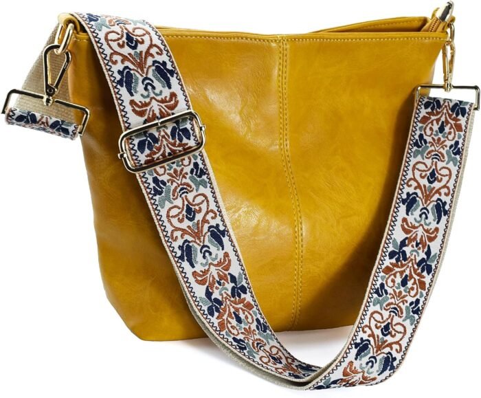 Boho Vegan Leather Shoulder Bag - Guitar-Strap Crossbody - Image 12