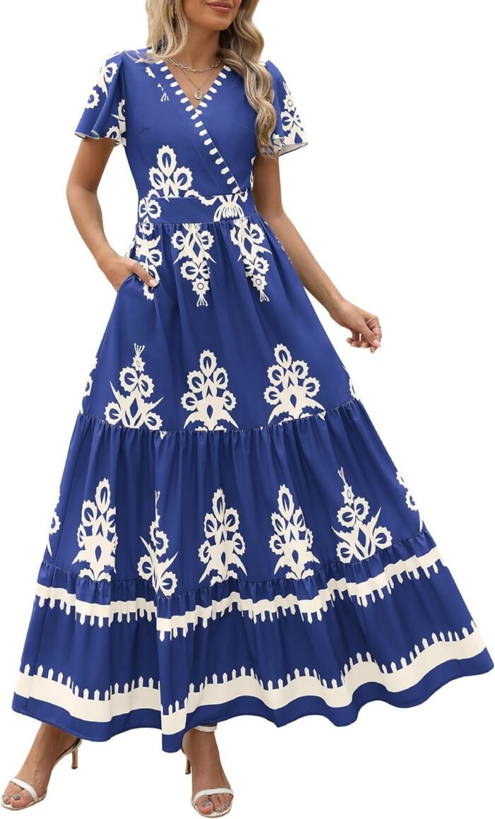 Floral Boho V-Neck Maxi Dress with Pockets - Image 13