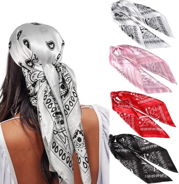 35" Satin Square Scarf Set (4-Pack) – Silk-Like Head & Neck Wraps - Image 10