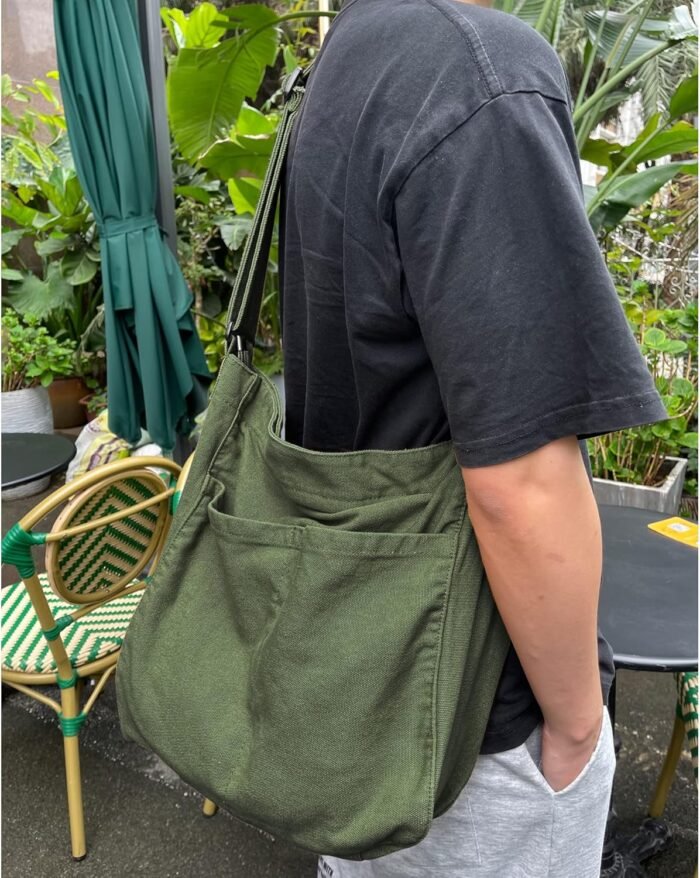 Boho Canvas Crossbody Tote – Unisex Multi-Pocket Messenger - Image 3
