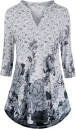 Boho Floral 3/4 Sleeve Notch V-Neck Top - Image 17