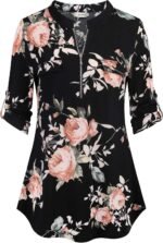 Chiffon Zip V-Neck Tunic – 3/4 Sleeve