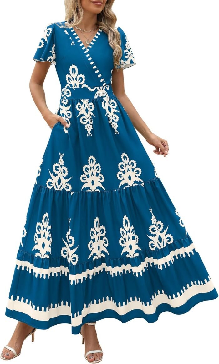 Floral Boho V-Neck Maxi Dress with Pockets - Image 15