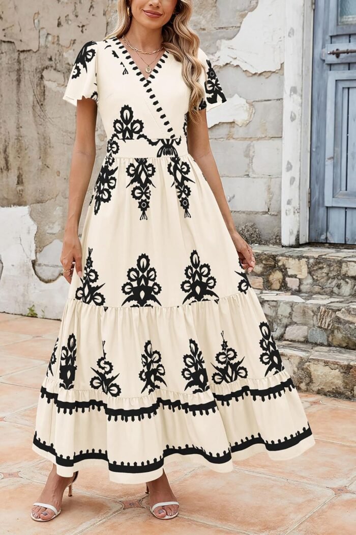 Floral Boho V-Neck Maxi Dress with Pockets - Image 5