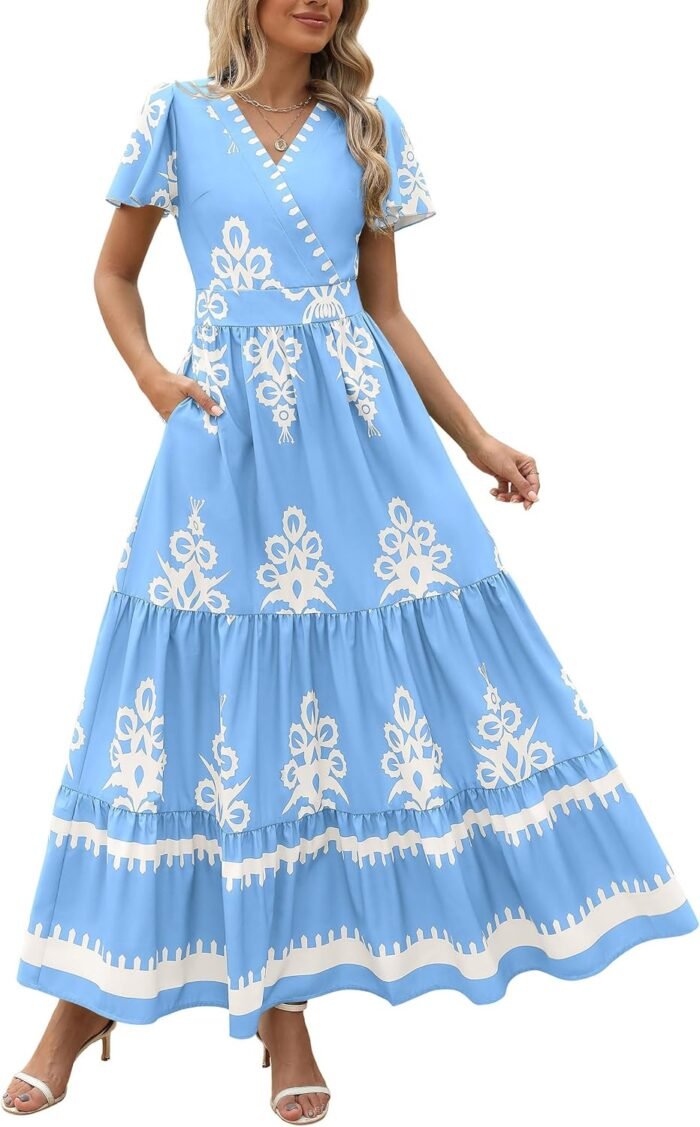 Floral Boho V-Neck Maxi Dress with Pockets - Image 11