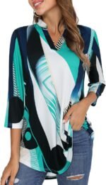 Boho Floral 3/4 Sleeve Notch V-Neck Top - Image 6