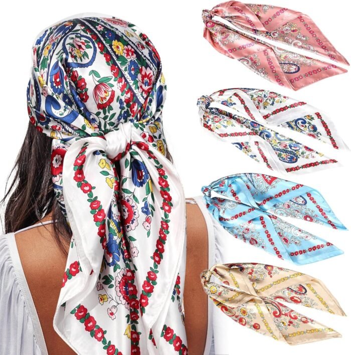 35" Satin Square Scarf Set (4-Pack) – Silk-Like Head & Neck Wraps - Image 11