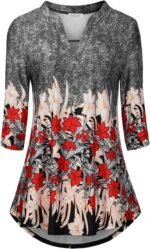 Boho Floral 3/4 Sleeve Notch V-Neck Top - Image 9