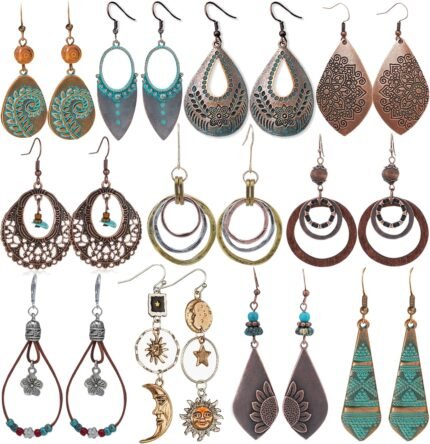Boho Vintage Drop Earrings Set | 11 Pairs