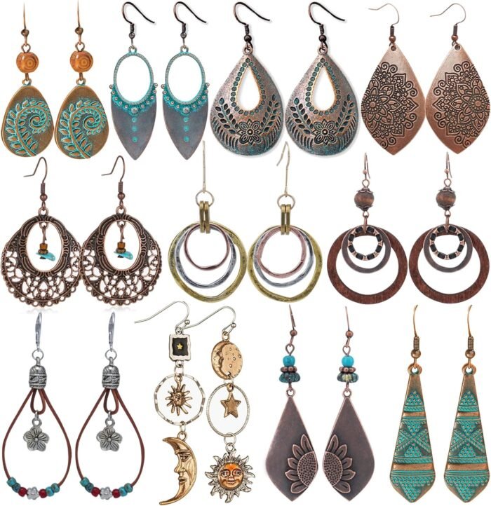 Boho Vintage Drop Earrings Set | 11 Pairs - Image 1