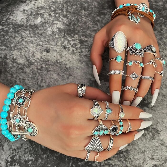 Boho Turquoise Jewelry Set – Necklace, Earrings, Bangles - Image 6