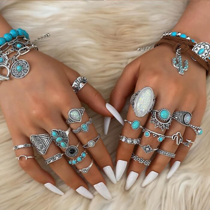 Boho Turquoise Jewelry Set – Necklace, Earrings, Bangles - Image 4