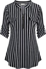 Chiffon Zip V-Neck Tunic – 3/4 Sleeve