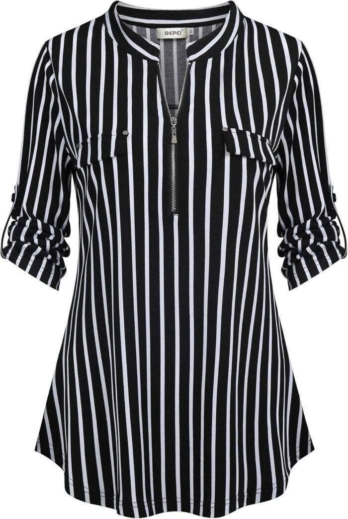Chiffon Zip V-Neck Tunic – 3/4 Sleeve
