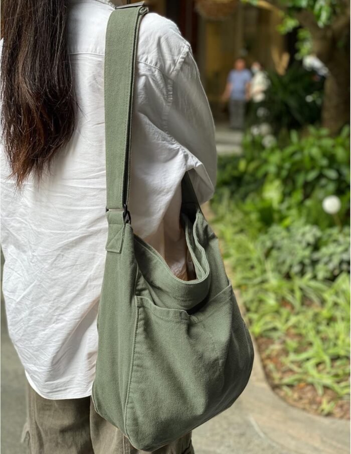 Boho Canvas Crossbody Tote – Unisex Multi-Pocket Messenger - Image 2