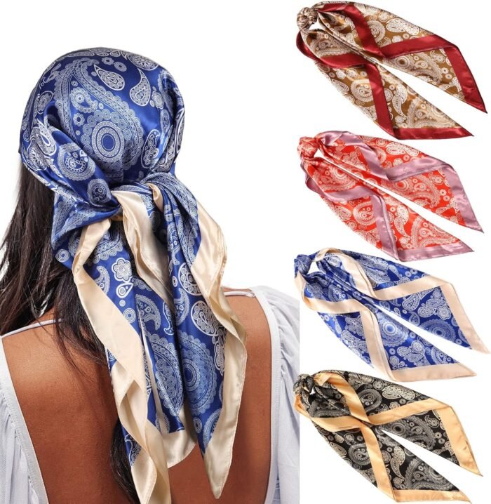 35" Satin Square Scarf Set (4-Pack) – Silk-Like Head & Neck Wraps - Image 26