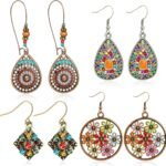 Vintage Boho Star Rhinestone Dangle Earrings for Women 4-Pair