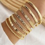 Gold Bangle Bracelets For Women, 14k Gold Plated Multi Layer Stackable Cuff Bracelet Set - Image 3