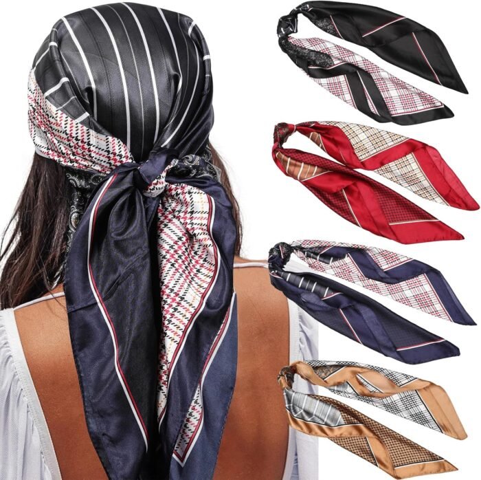 35" Satin Square Scarf Set (4-Pack) – Silk-Like Head & Neck Wraps - Image 13
