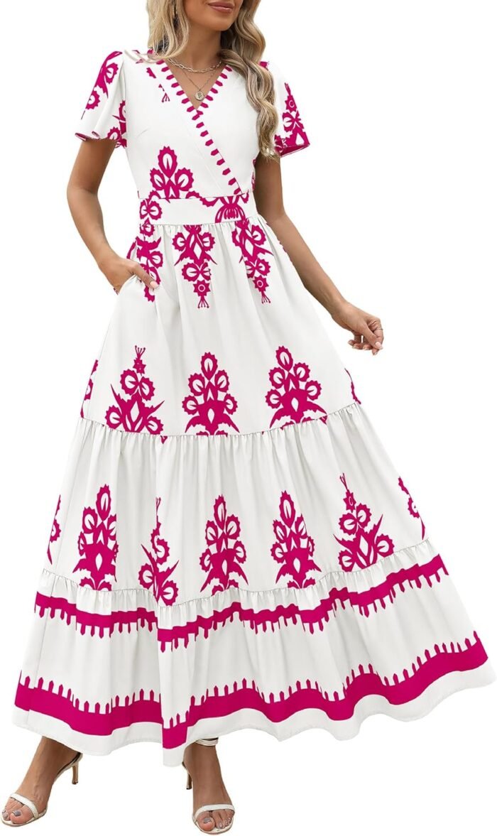 Floral Boho V-Neck Maxi Dress with Pockets - Image 14
