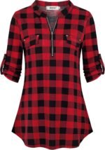 Chiffon Zip V-Neck Tunic – 3/4 Sleeve