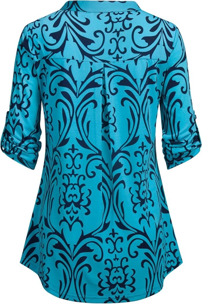 Chiffon Zip V-Neck Tunic – 3/4 Sleeve - Image 4