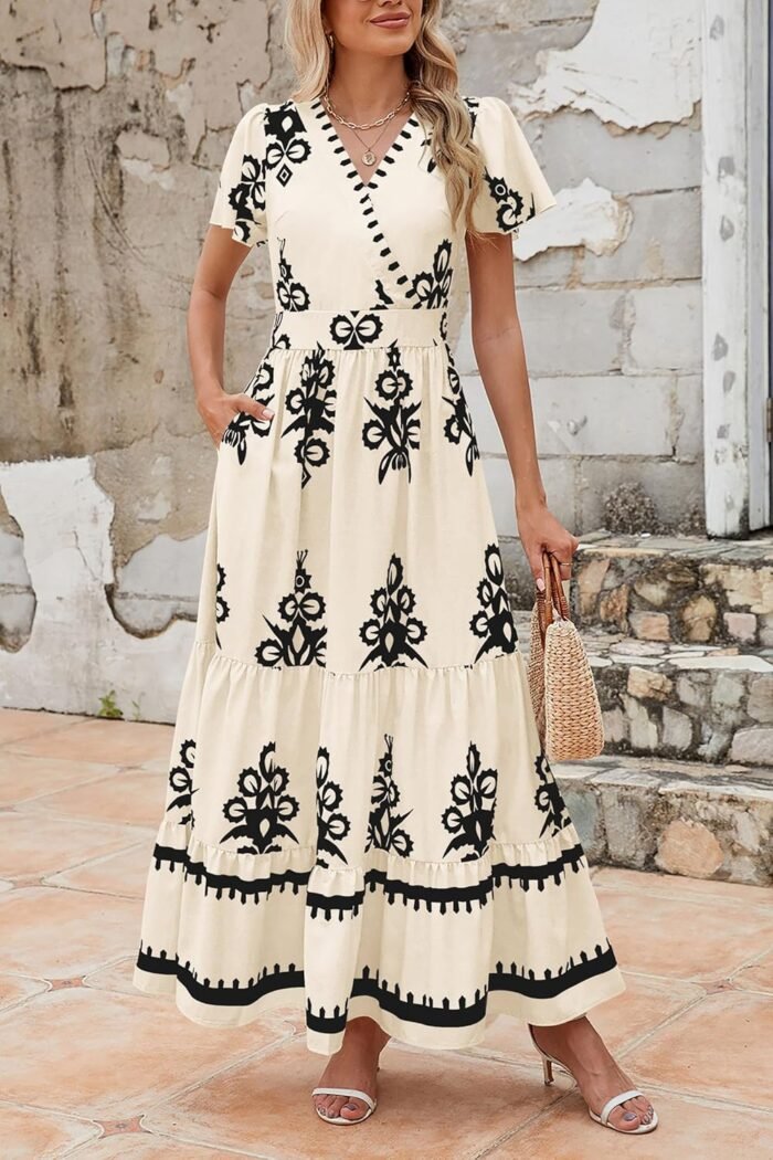 Floral Boho V-Neck Maxi Dress with Pockets - Image 4