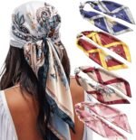 35" Satin Square Scarf Set (4-Pack) – Silk-Like Head & Neck Wraps - Image 25