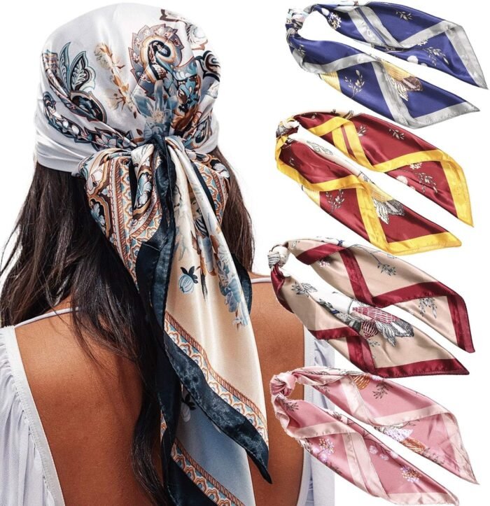 35" Satin Square Scarf Set (4-Pack) – Silk-Like Head & Neck Wraps - Image 25