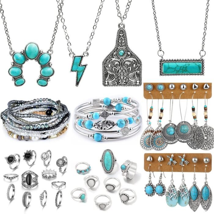 Boho Turquoise Jewelry Set – Necklace, Earrings, Bangles - Image 9
