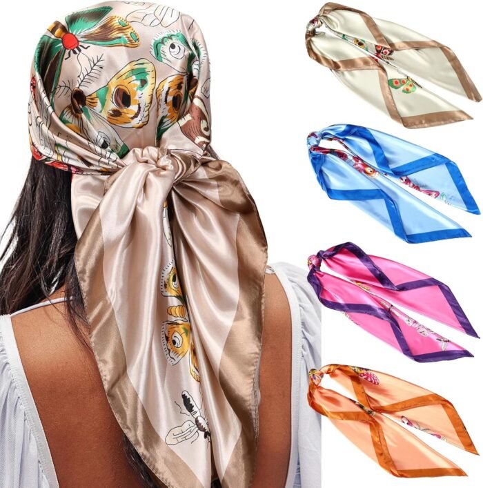 35" Satin Square Scarf Set (4-Pack) – Silk-Like Head & Neck Wraps - Image 17