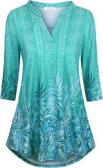 Boho Floral 3/4 Sleeve Notch V-Neck Top - Image 31