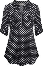 Chiffon Zip V-Neck Tunic – 3/4 Sleeve