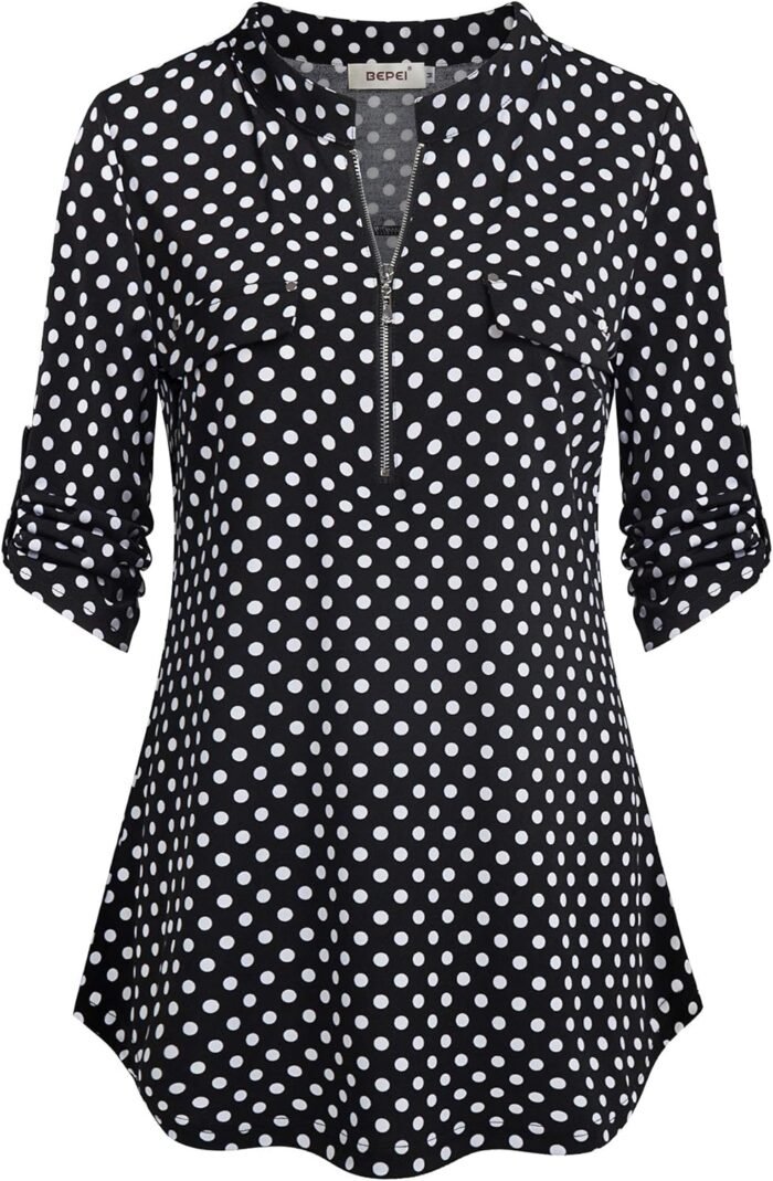 Chiffon Zip V-Neck Tunic – 3/4 Sleeve