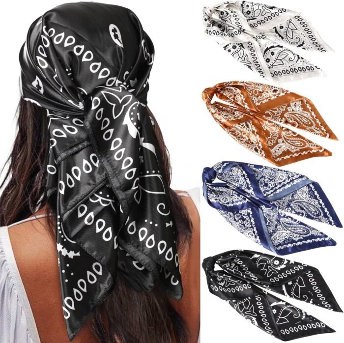 35" Satin Square Scarf Set (4-Pack) – Silk-Like Head & Neck Wraps - Image 19
