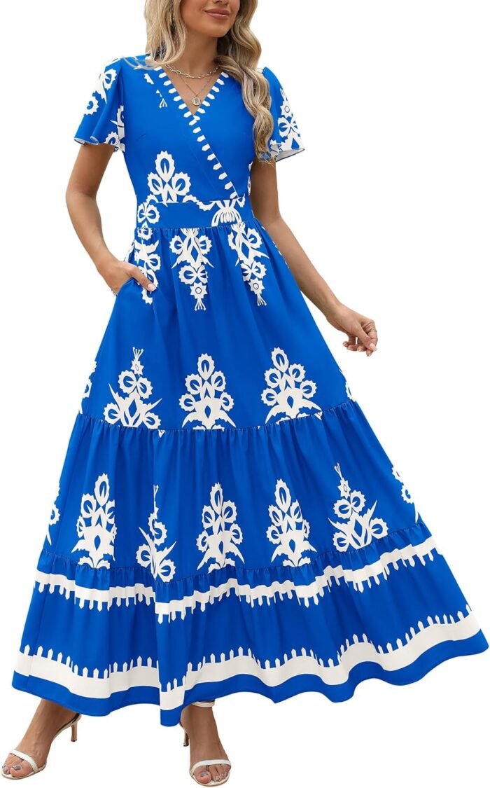 Floral Boho V-Neck Maxi Dress with Pockets - Image 16