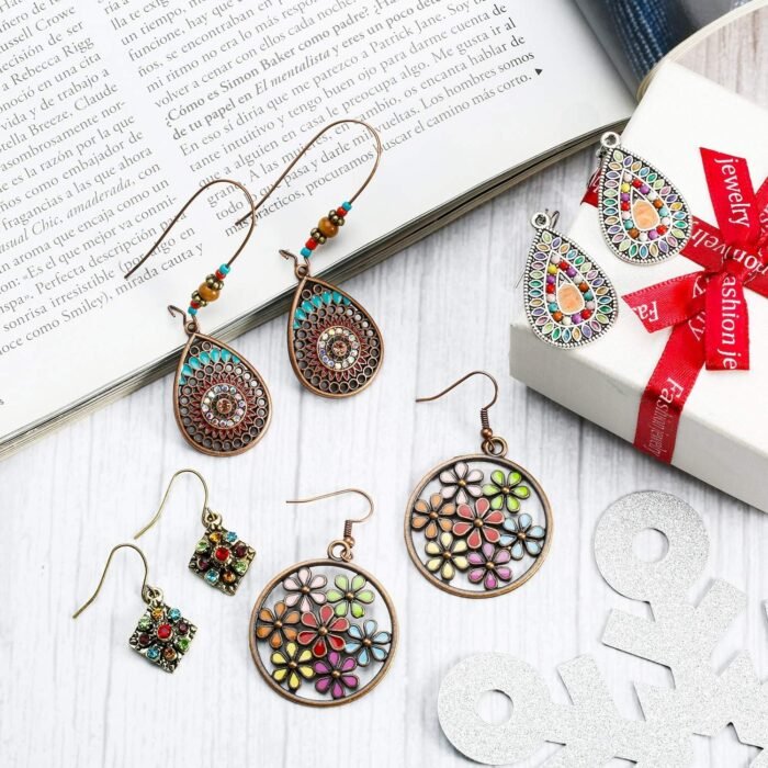 Vintage Boho Star Rhinestone Dangle Earrings for Women 4-Pair - Image 7