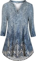Boho Floral 3/4 Sleeve Notch V-Neck Top - Image 23