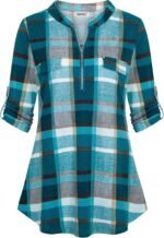 Chiffon Zip V-Neck Tunic – 3/4 Sleeve
