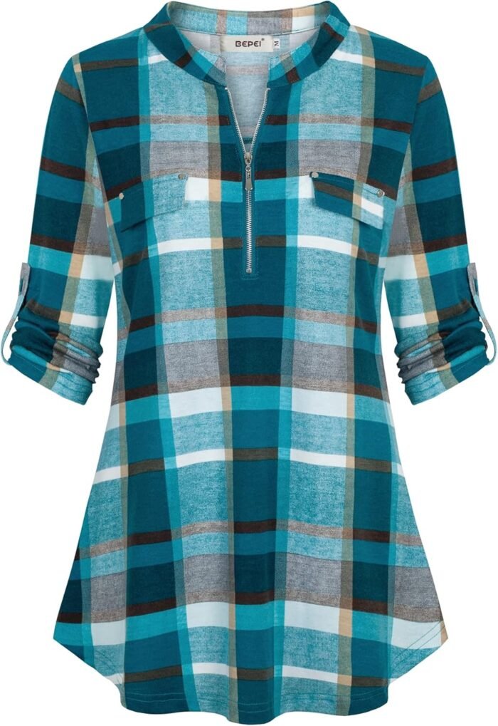 Chiffon Zip V-Neck Tunic – 3/4 Sleeve