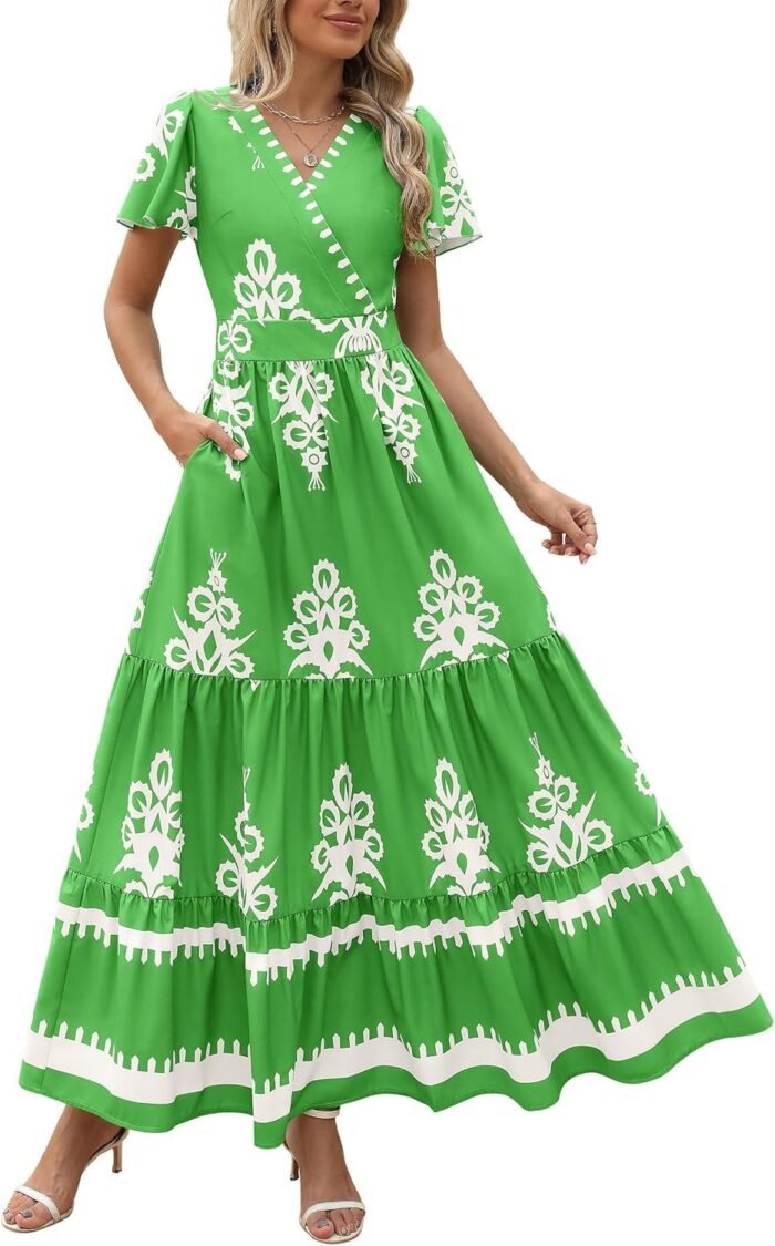Floral Boho V-Neck Maxi Dress with Pockets - Image 19