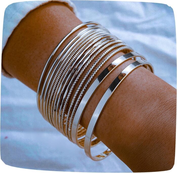 16Pcs Gold Bangle Bracelets for Women - Multi Layer Stackable Textured Bracelets Boho Jewelrys Set - Image 24