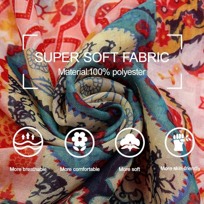 Boho Floral Lightweight Fringed Scarf - Image 3