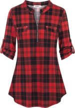 Chiffon Zip V-Neck Tunic – 3/4 Sleeve