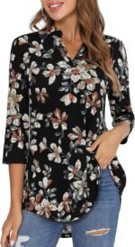 Boho Floral 3/4 Sleeve Notch V-Neck Top - Image 14