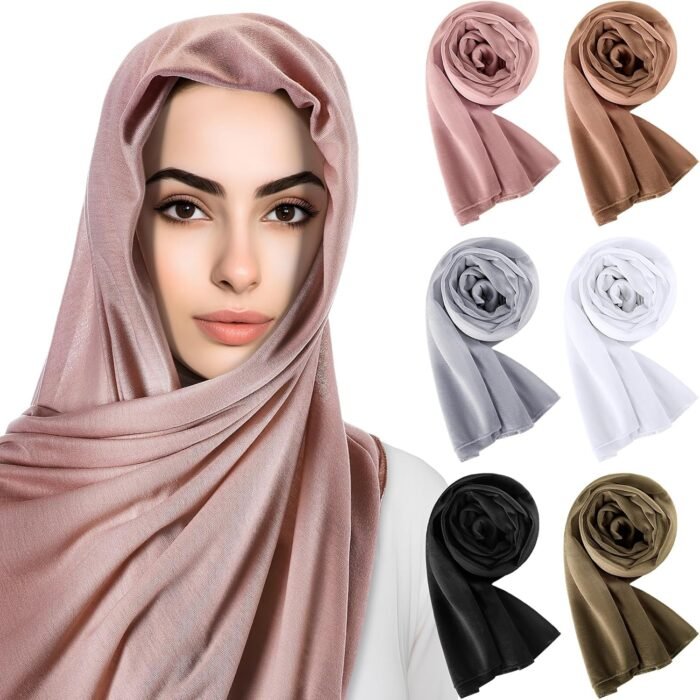 Cotton Jersey Hijab Scarves – Soft Long Muslim Wraps 6-Pack - Image 1