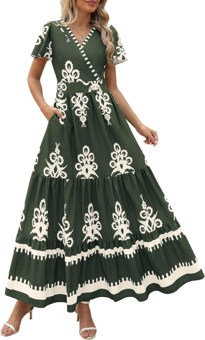 Floral Boho V-Neck Maxi Dress with Pockets - Image 12