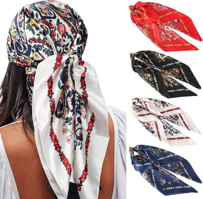 35" Satin Square Scarf Set (4-Pack) – Silk-Like Head & Neck Wraps - Image 15