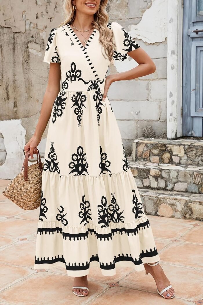 Floral Boho V-Neck Maxi Dress with Pockets - Image 6