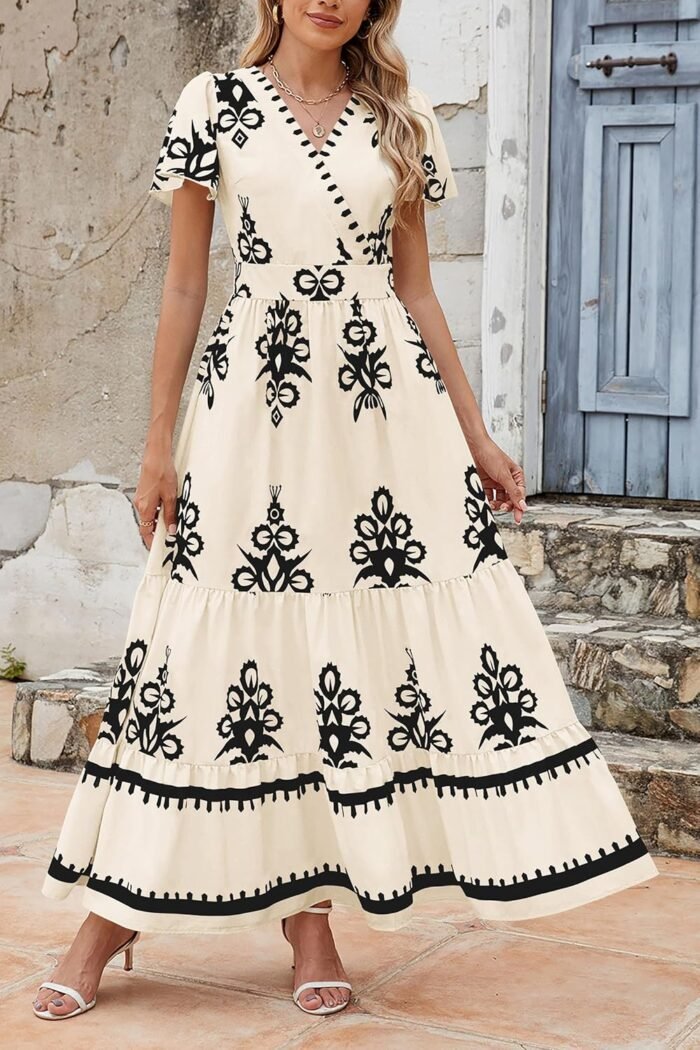 Floral Boho V-Neck Maxi Dress with Pockets - Image 7